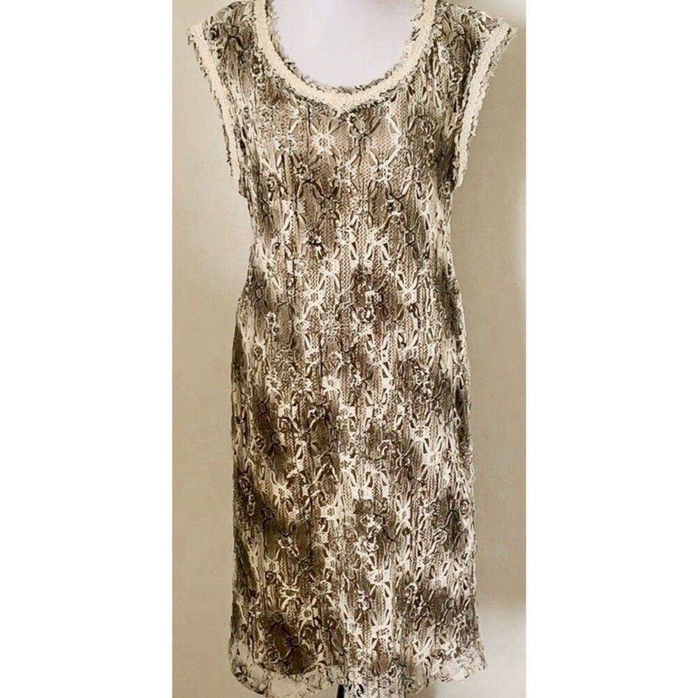 Muse Sleeveless Crochet Overlay Sheath Dress SZ8 Snake Print Tan Ivory